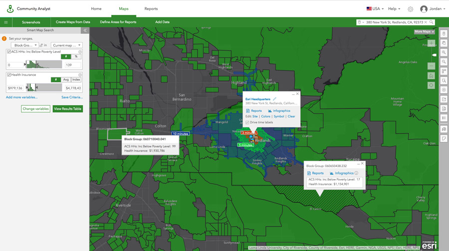 ArcGIS CommunityAnalyst Travel Time Map