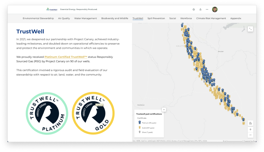 PureWest Energy - 2021 ESG Report | ArcGIS StoryMaps | GeoMarvel